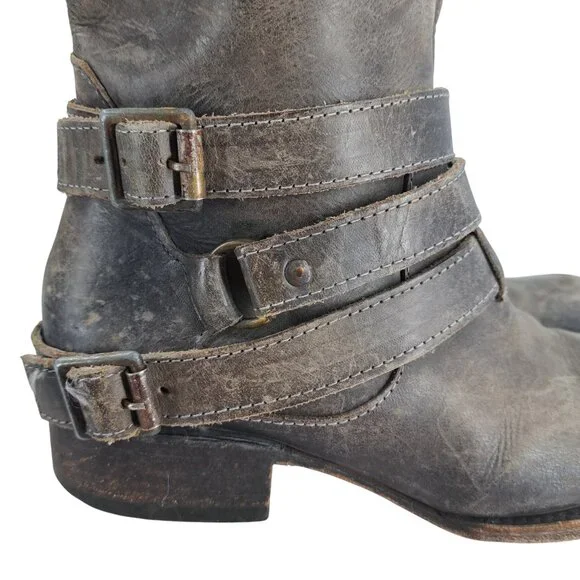 Freebird Irish Distressed Leather Knee High Harness Riding Boots Size 6 Moto